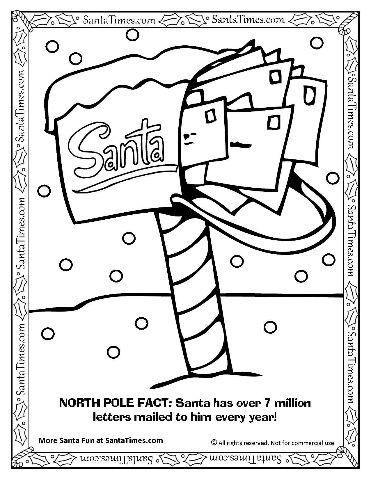 1275x1650 Santa's North Pole Mailbox Coloring Page Printout. More Fun