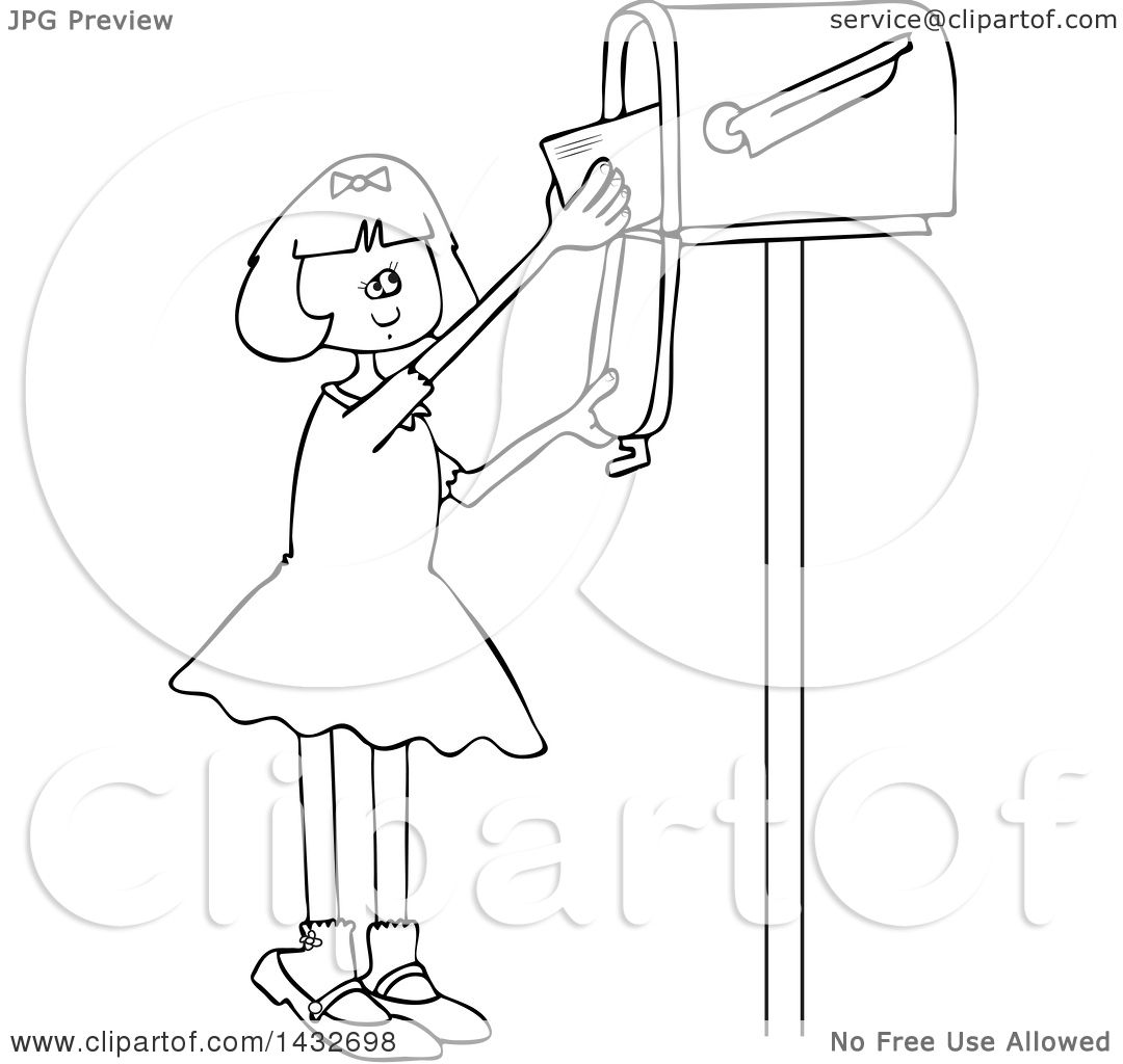 1080x1024 Clipart Of A Cartoon Black And White Lineart Happy Girl Getting