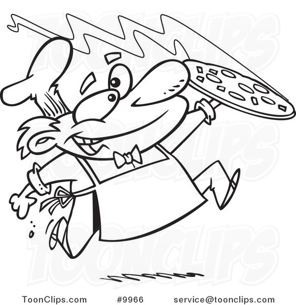 581x600 Cartoon Black And White Line Drawing Of A Happy Pizza Maker