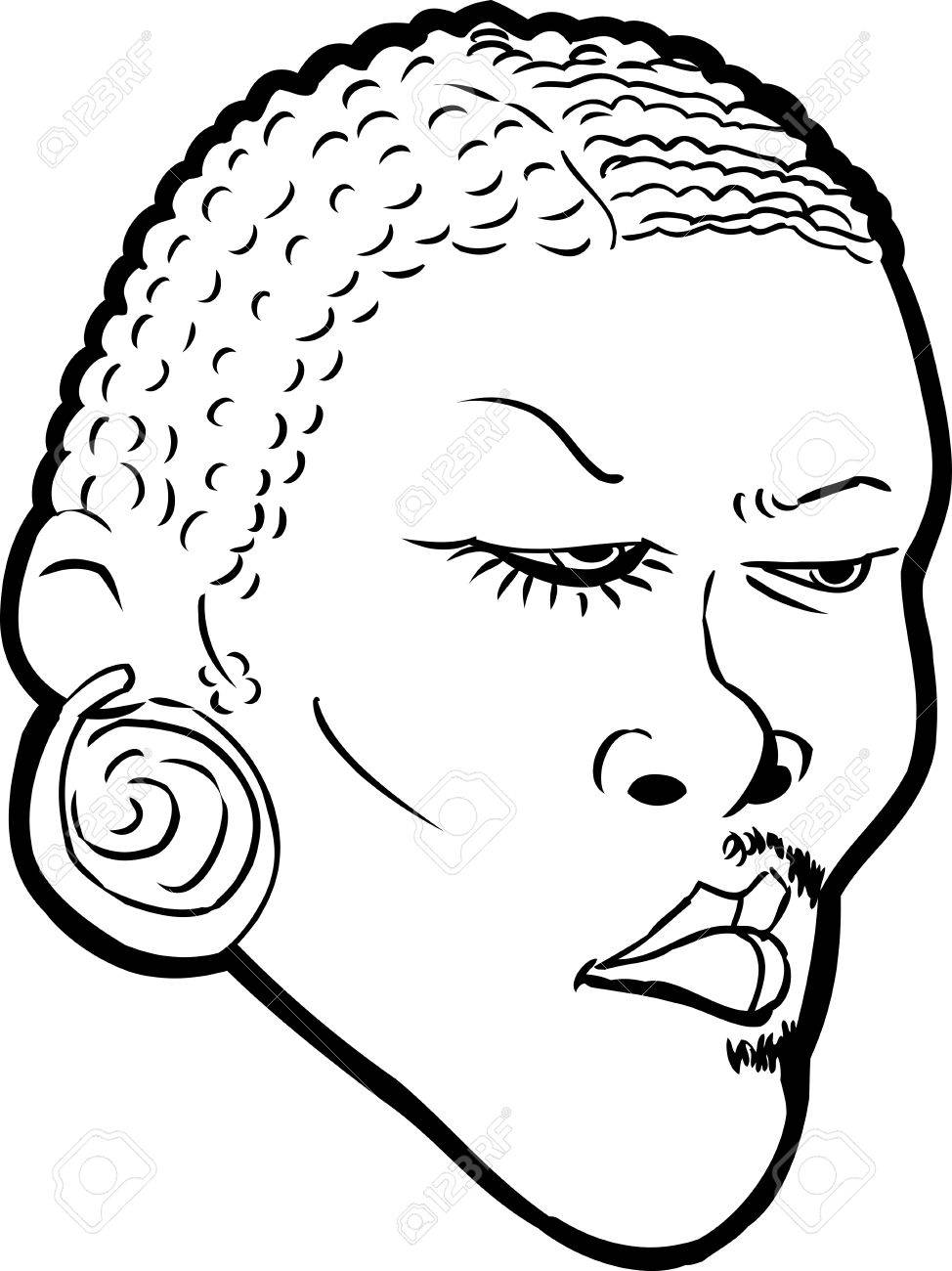 974x1300 Cartoon Outlined Face Of Black Man With Half Face In Makeup Over