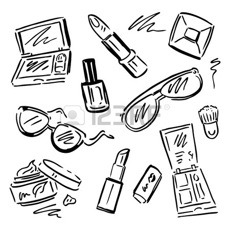 450x450 Makeup Products Set. Cosmetics. Hand Drawn Vector Illustration