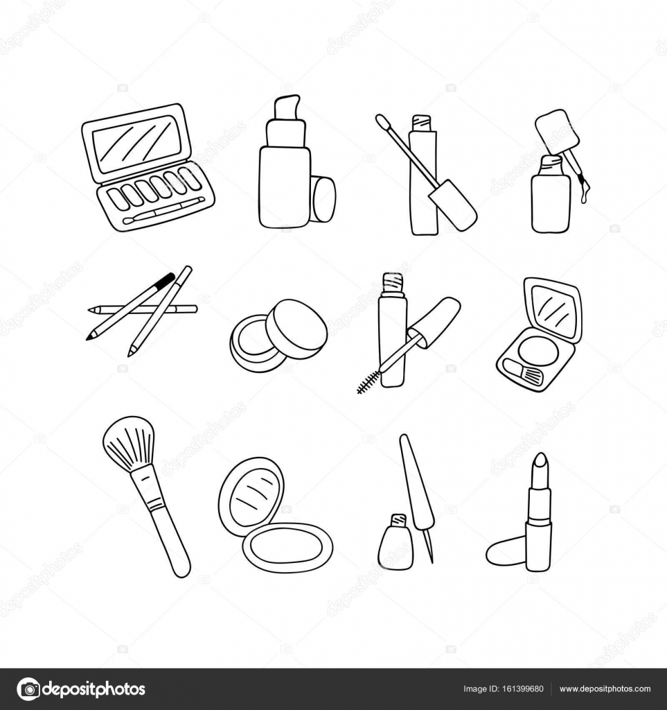 963x1024 Makeup Cosmetics Products, Sketch On White Background. Vector