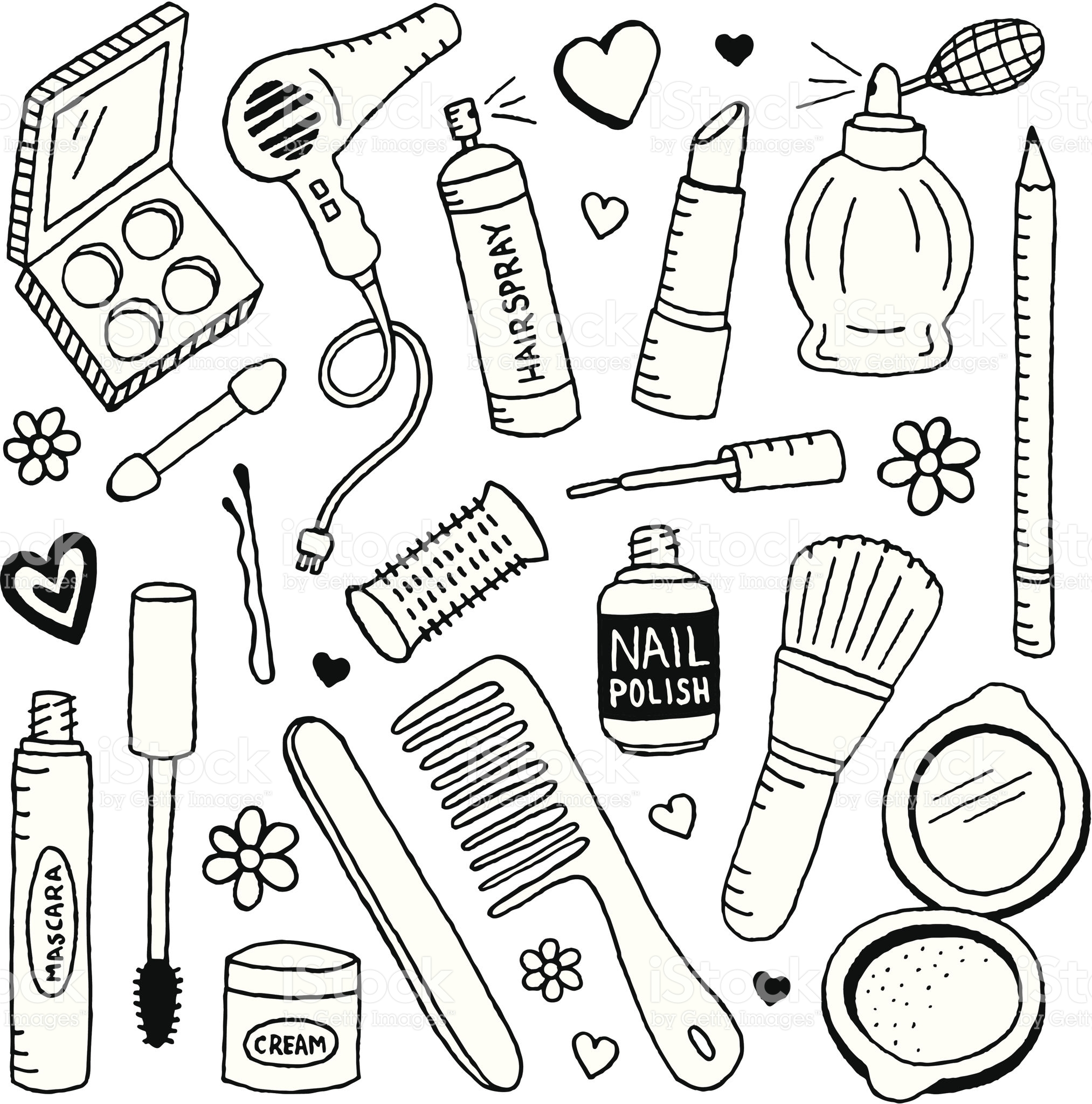 2026x2048 A Doodle Page Of Beauty Supplies And Makeup. Doodles, Vector Art
