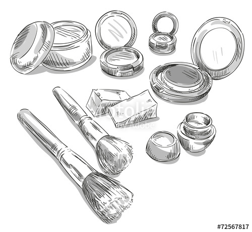 500x461 Makeup Products Drawing. Fashion Illustration. Stock Image