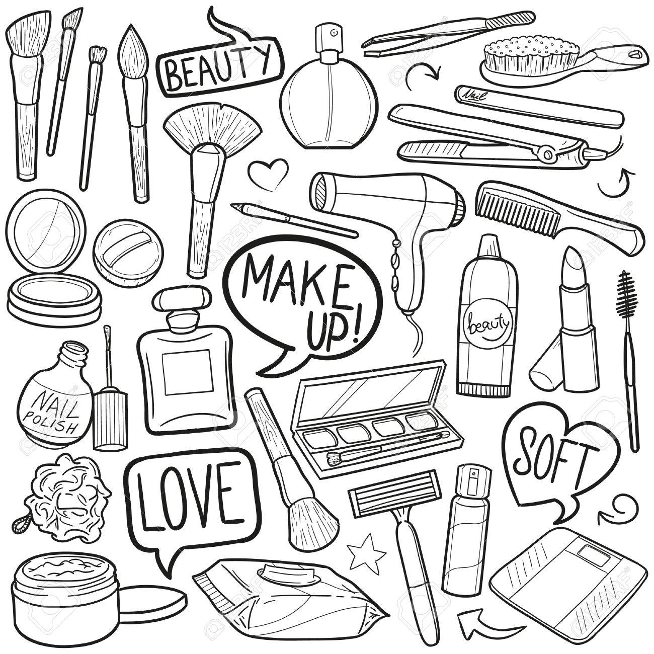 1300x1300 Beauty Make Up Woman Doodle Icon Sketch Vector Art Royalty Free