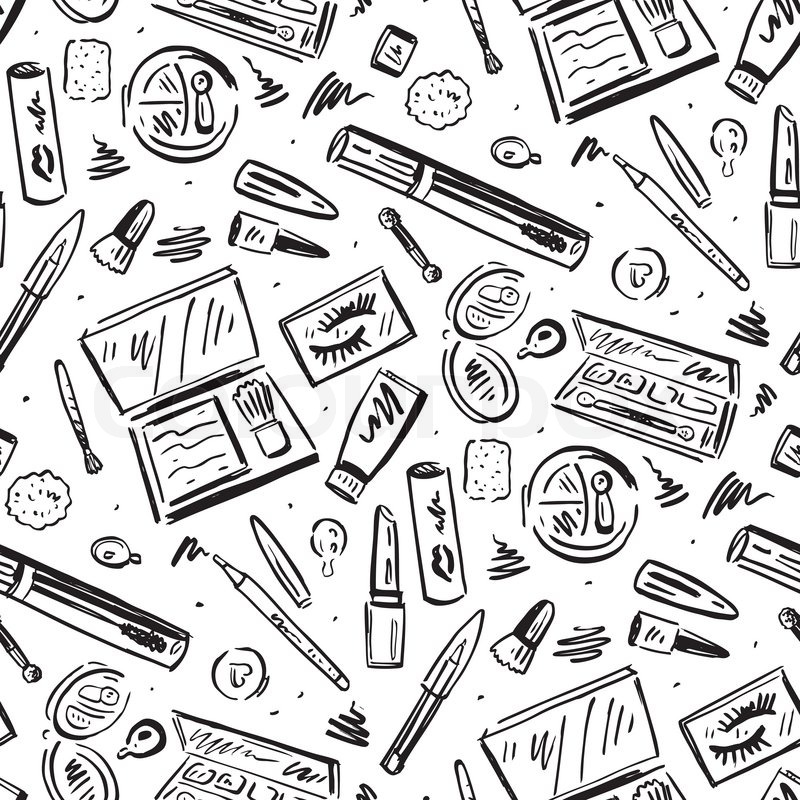 800x800 Beauty Products. Cosmetics. Seamless Hand Drawn Vector Background