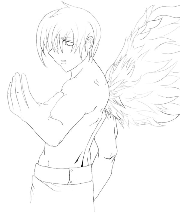 600x721 Random Male Angel Lineart By Musicfreak312