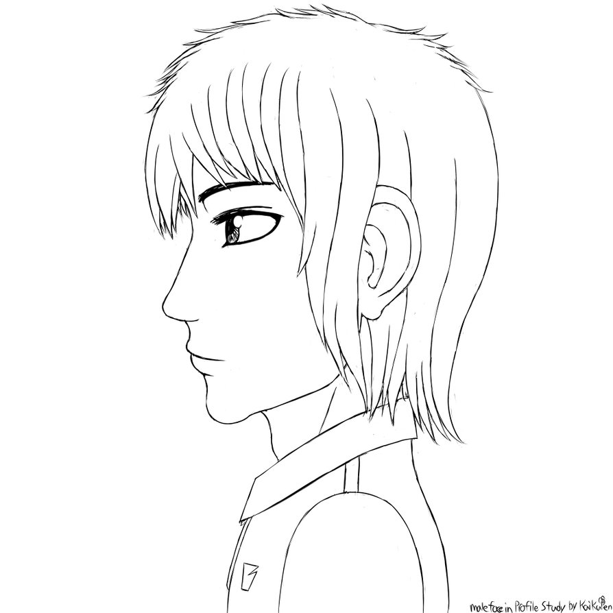894x894 Manga Style Sketch Male Face In Profile By Kaikupen