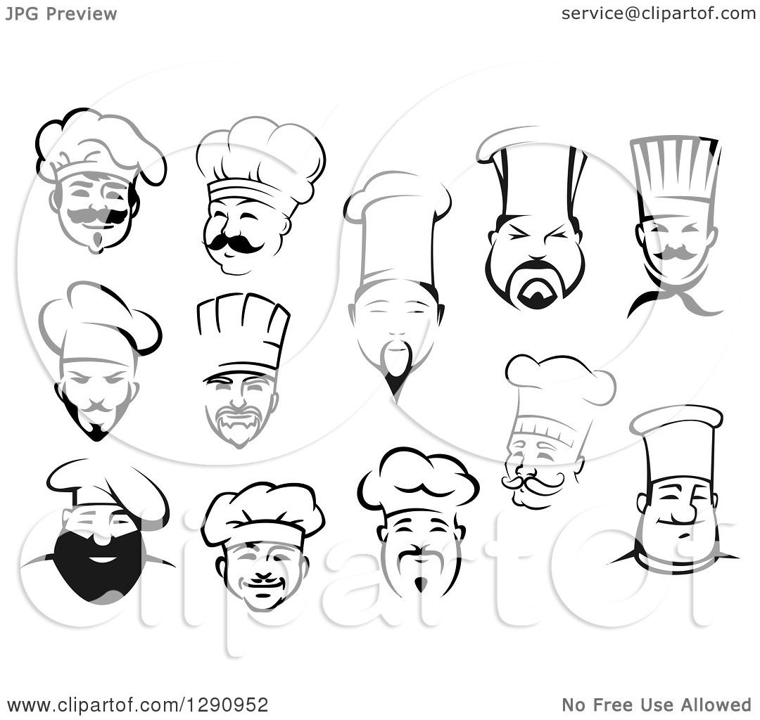 1080x1024 Clipart Of Black And White Male Chef Faces 2