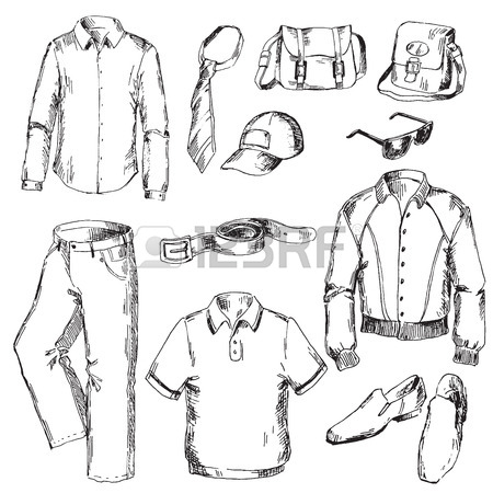 450x450 Set Of Clothes For Men. Pen Sketch Converted To Vectors. Royalty