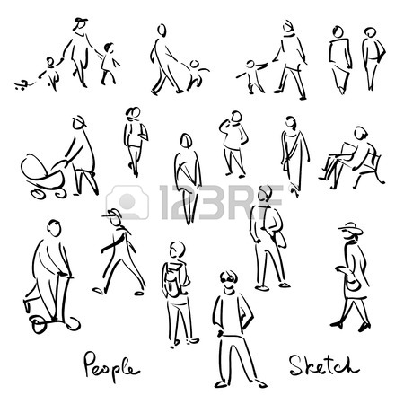 450x450 Casual People Sketch. Outline Hand Drawing Vector Illustration