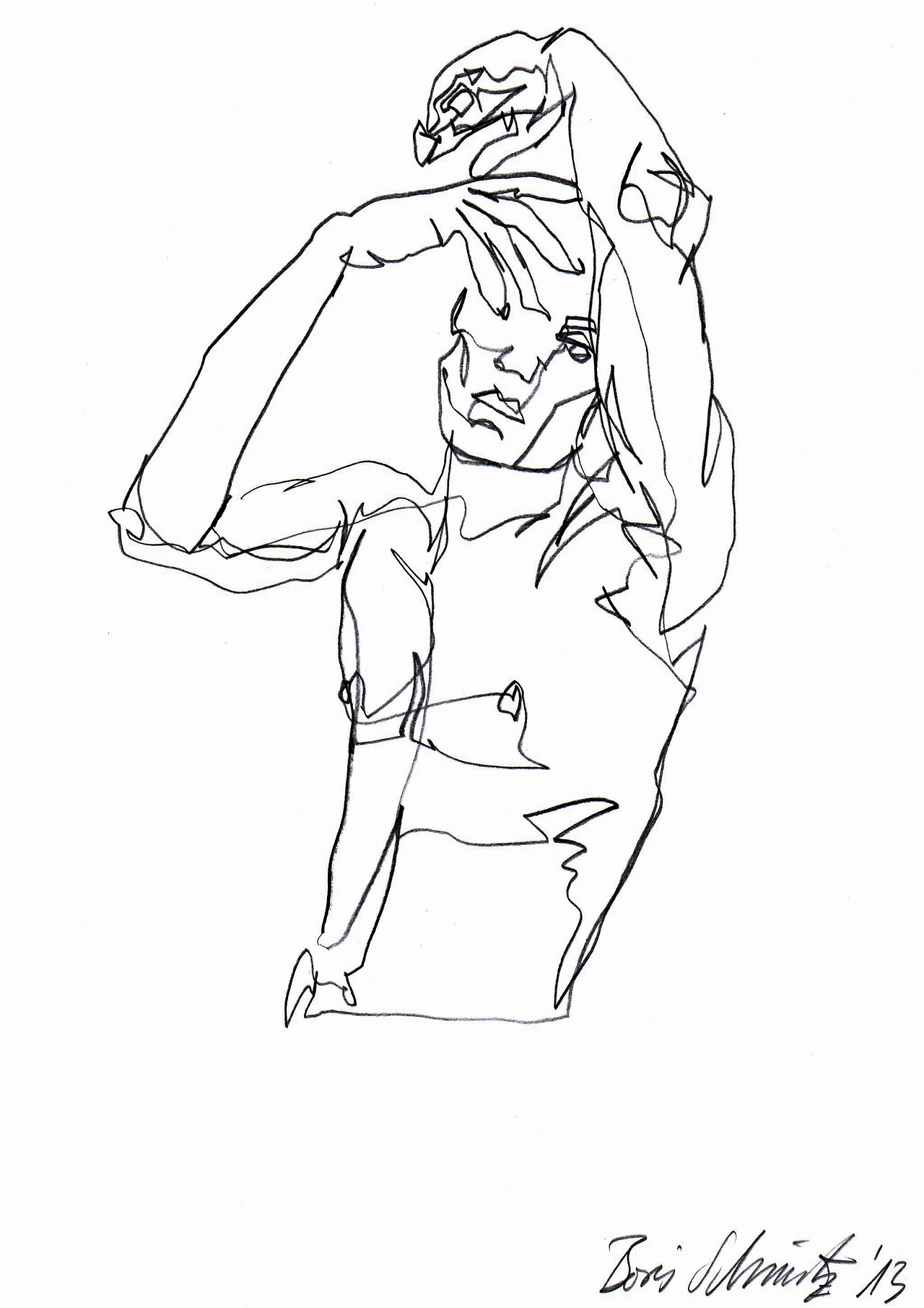 1280x1811 Study Of A Male Model 13, One Line Drawing By Boris Schmitz, 2013