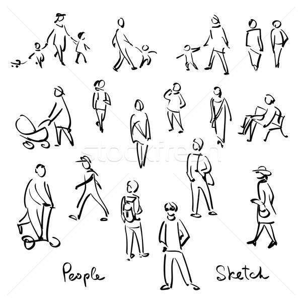 600x600 Casual People Sketch. Outline Hand Drawing Vector Illustration