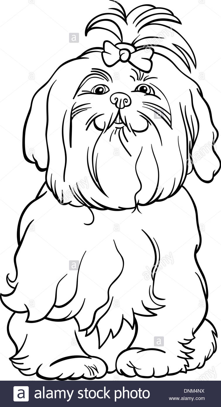 755x1390 Black And White Cartoon Illustration Of Cute Maltese Dog With Bow