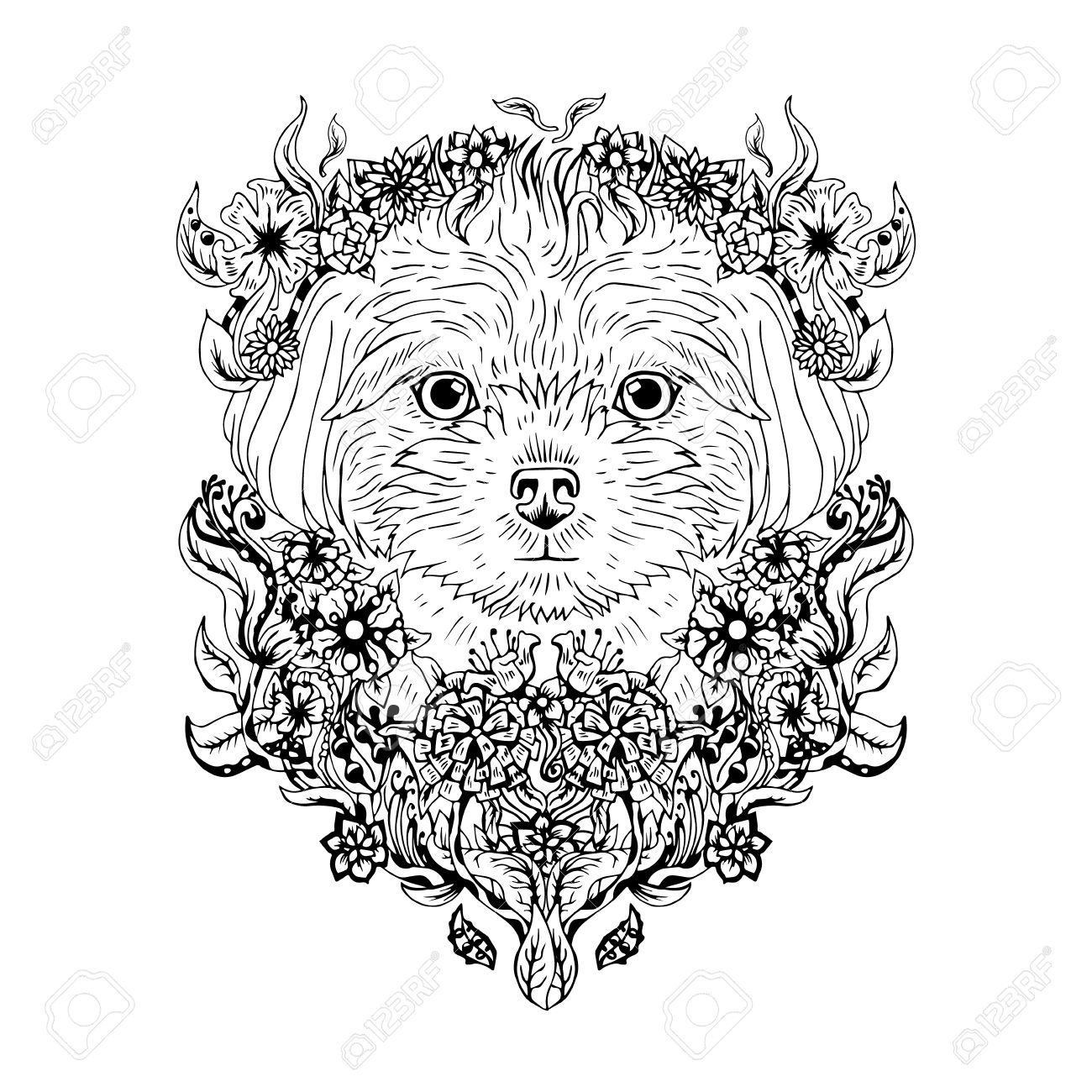 1300x1300 Black And White Animal Dog Head, Abstract Art, Tattoo, Doodle