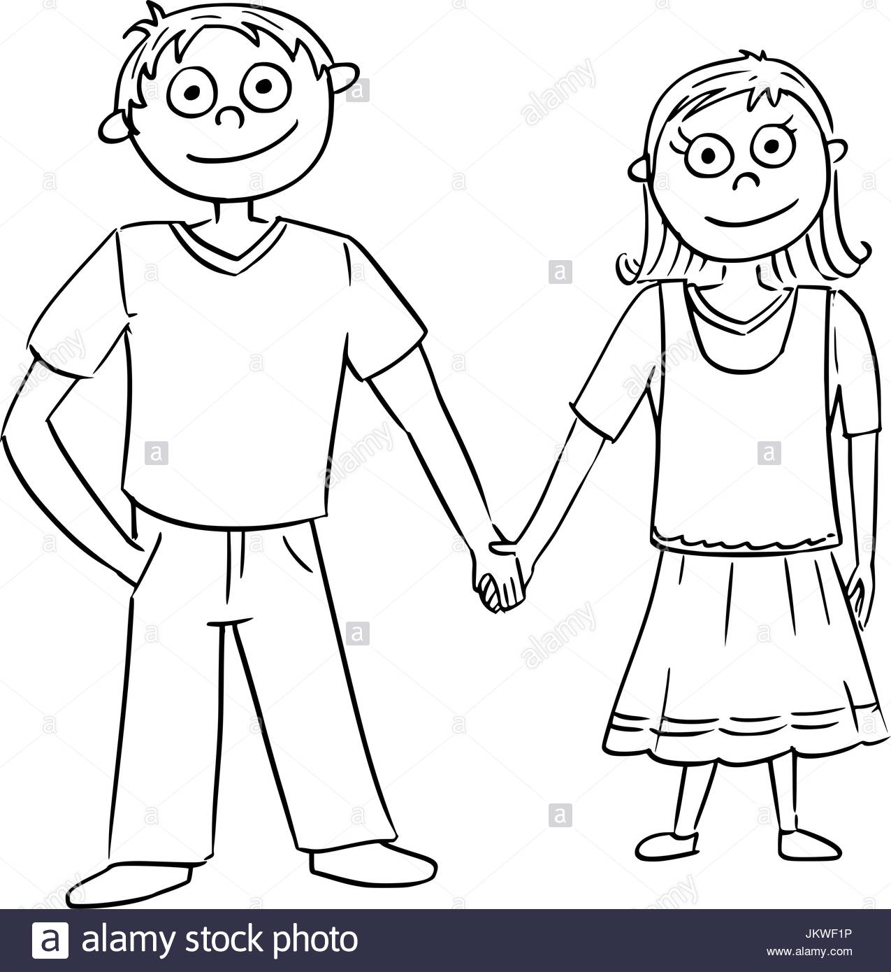 1275x1390 Hand Drawing Cartoon Vector Illustration Of Boy And Girl Or Young