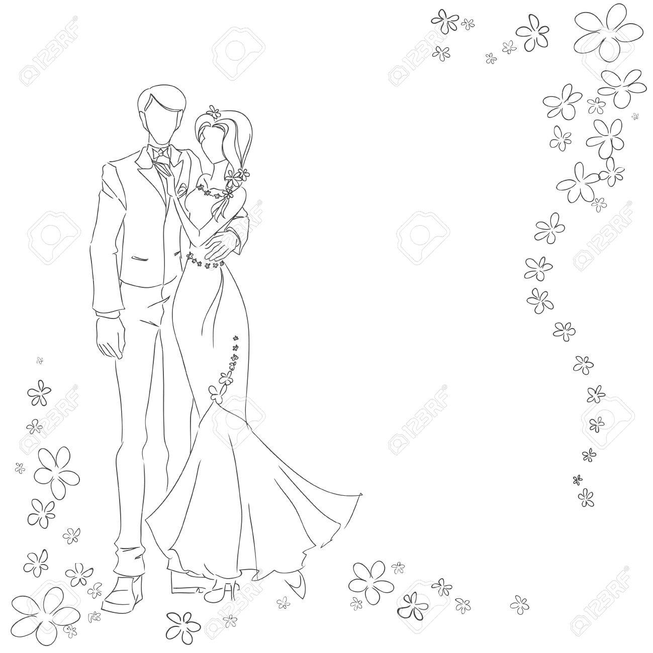 1299x1300 Man And Woman Drawing By Lines. Monochrome Vector Image. Themes