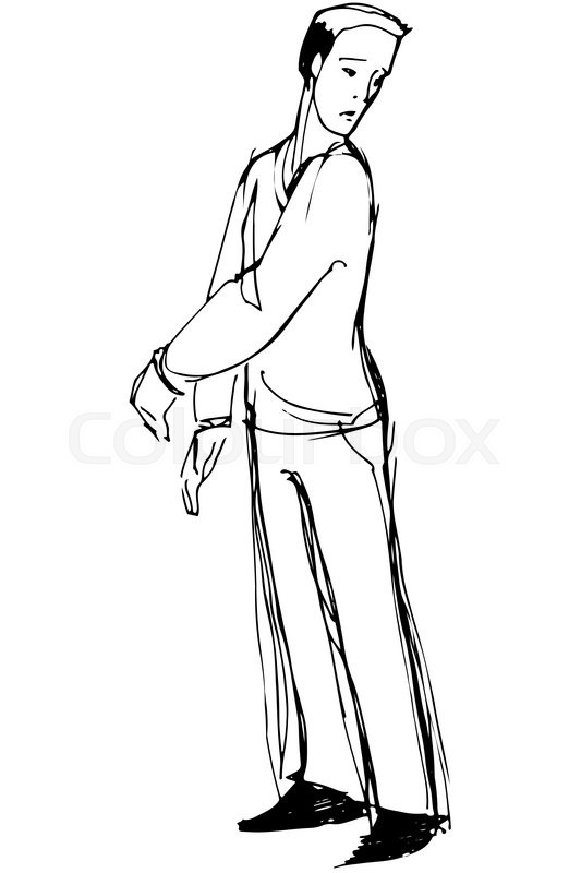 533x800 Black And White Vector Sketch Of A Man Looking Back Over His