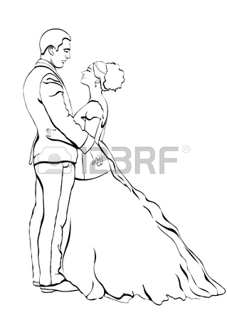 319x450 Bride And Groom Cartoon Vector, Hand Drawing. Couple In Love
