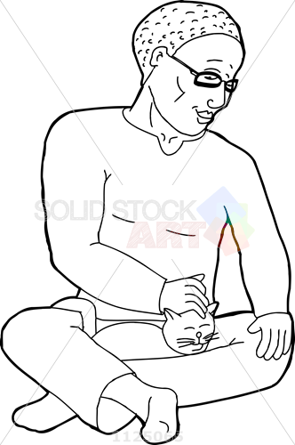 332x500 Stock Illustration Of Outline Cartoon Of Handsome Man With Cat