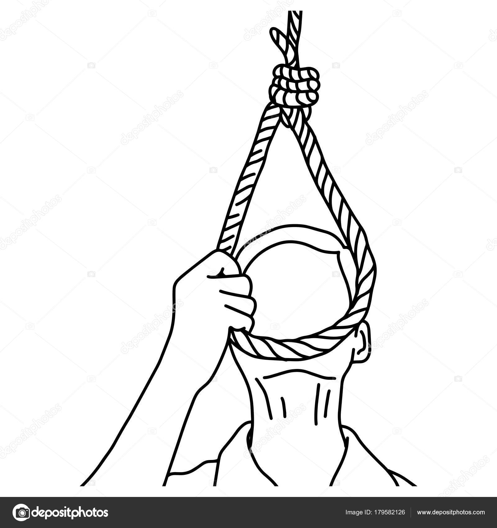 1600x1700 Man Trying To Suicide Vector Illustration Outline Sketch Hand