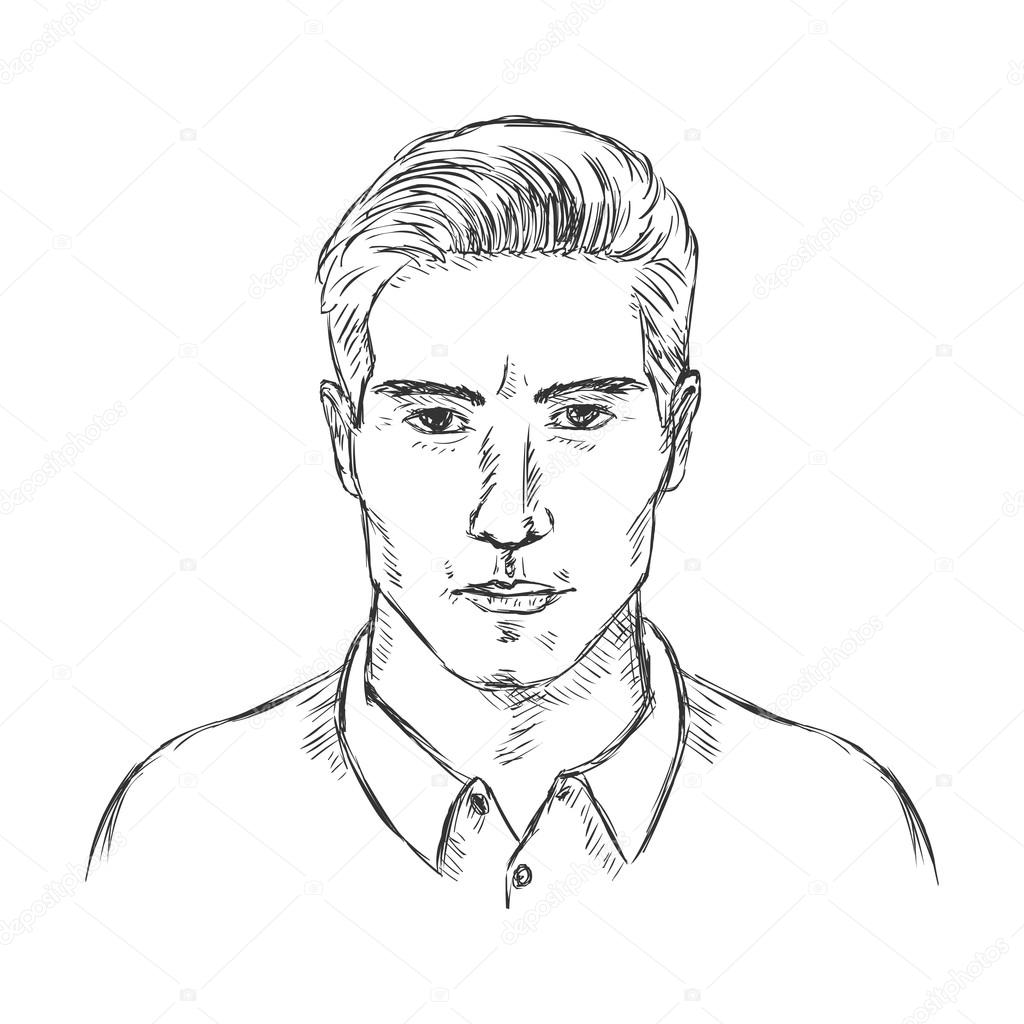 1024x1024 Single Sketch Male Face. Stock Vector Nikiteev