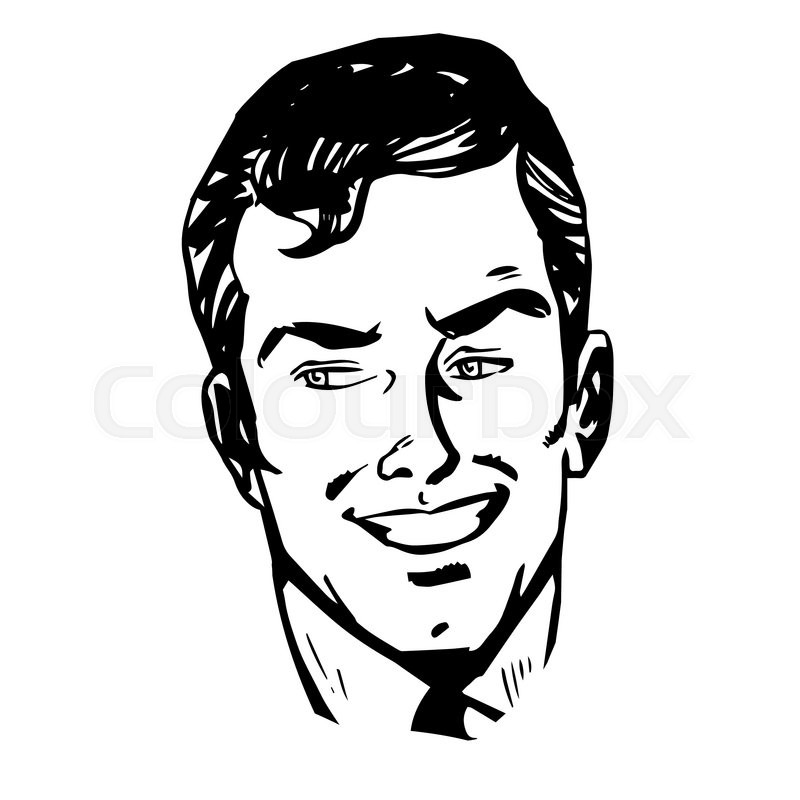 800x800 Smiling Man Face Retro Line Art Graphics Stock Vector Colourbox