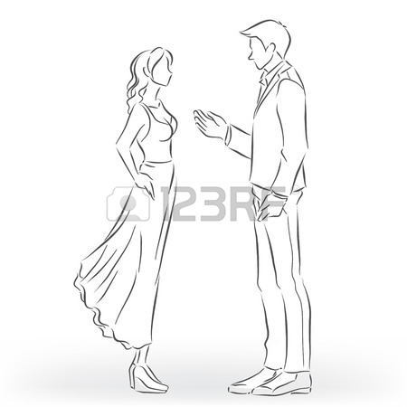 450x450 Man In The Suit And Woman In The Dress Are Talking. Full Length
