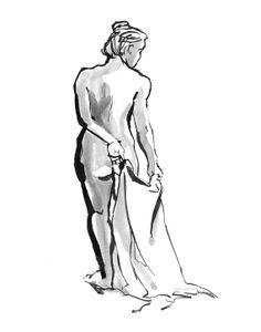 236x300 Ink Wash Figure Drawings Nude Female, Bathing, Sitting, Kneeling