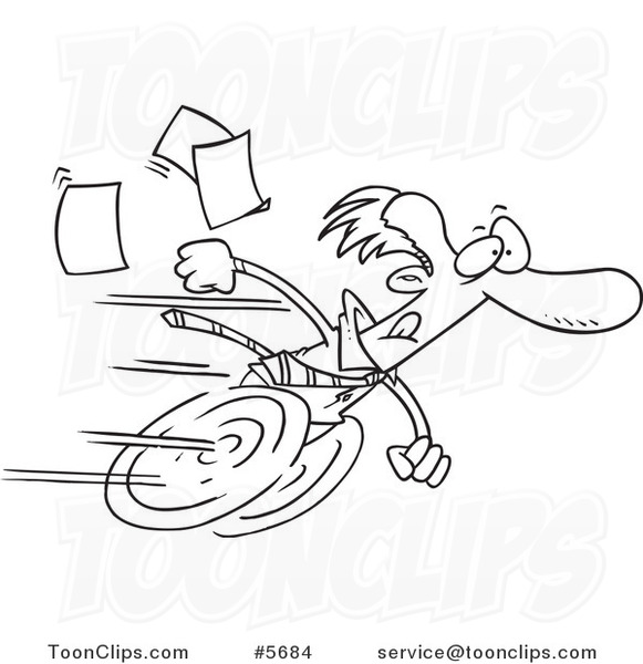 581x600 Cartoon Black And White Line Drawing Of A Fast Business Man
