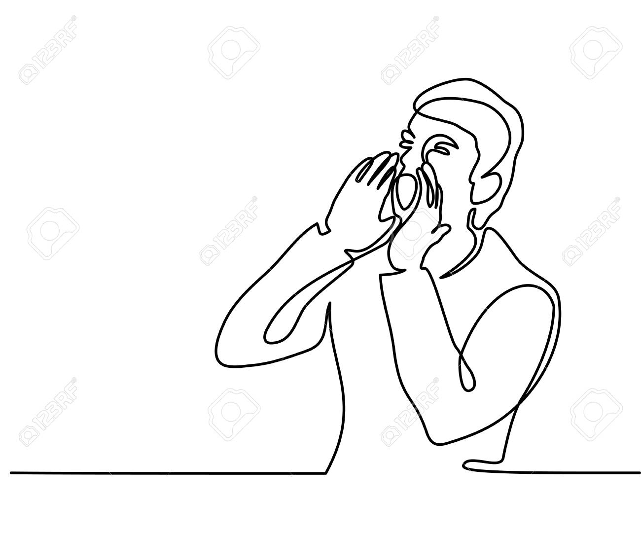 1300x1083 Continuous Line Drawing. Man Screaming At The Sky. Vector