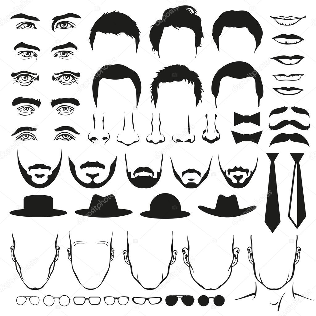 1024x1024 Men Face Parts. Eyes, Noses, Mustaches, Glasses, Hats, Lips