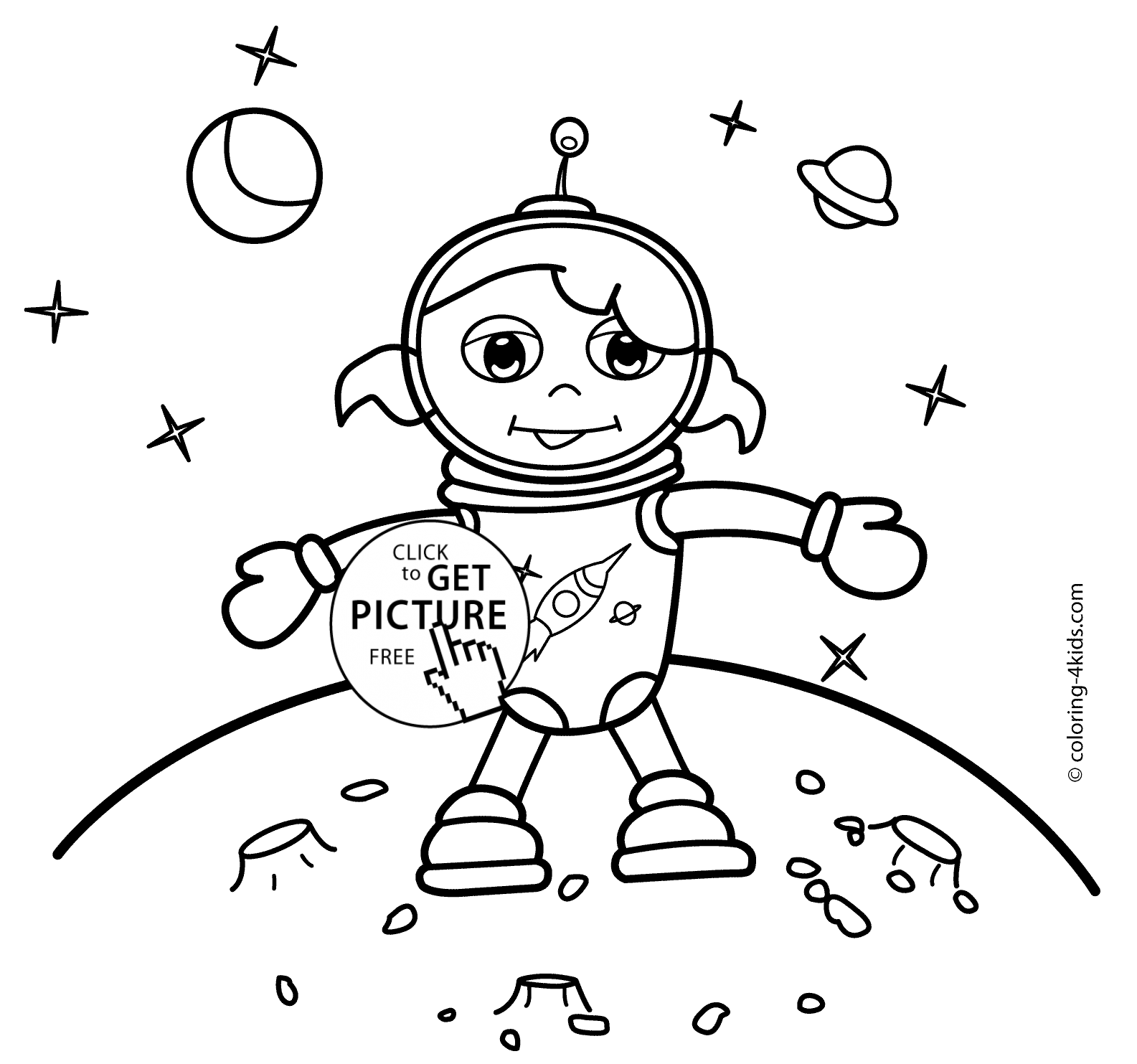 1585x1483 Girl Coloring Pages For Kids On The Moon, Printable Free