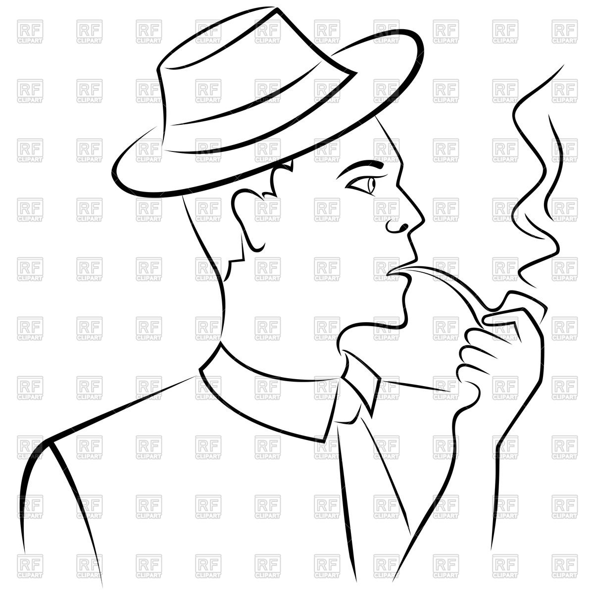1200x1200 Man In Retro Hat Smoking Pipe, Outline Royalty Free Vector Clip
