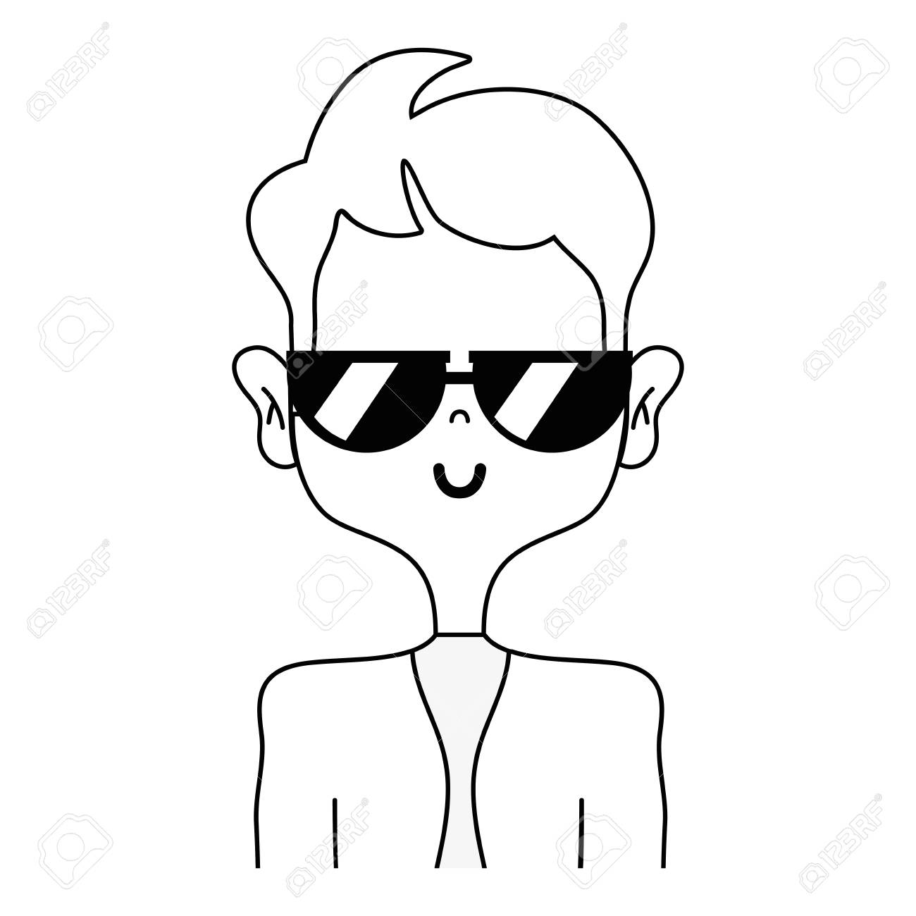 1300x1300 Outline Drawing Of Funny Man With Sunglasses, Elegant Clothes