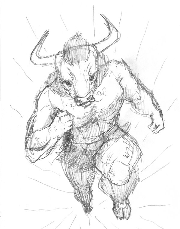 600x762 Bull Man Pencil Sketch By Peterhammerson