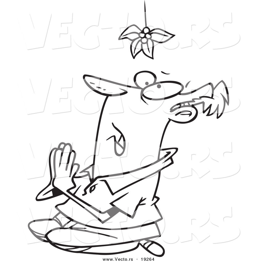 1024x1044 Vector Of A Cartoon Desperate Man Praying Under Mistletoe
