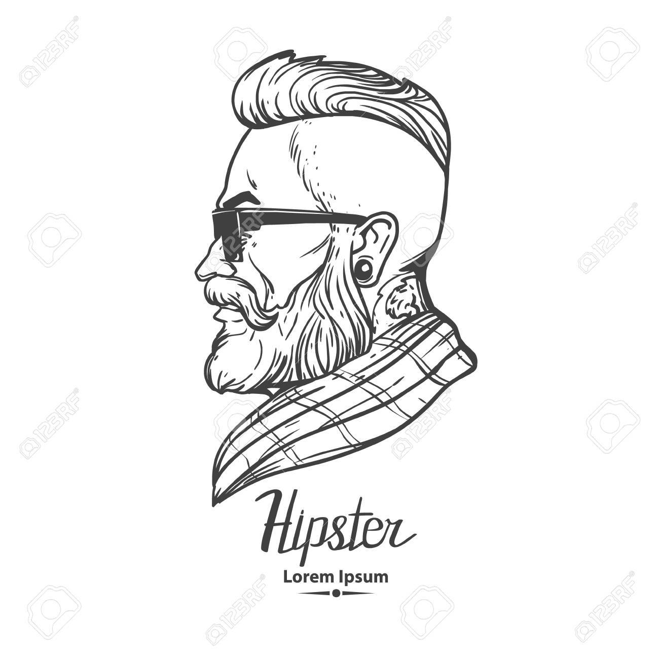 1300x1300 Hipster Label Badge Simple Iilustration, Man, Profile View Royalty