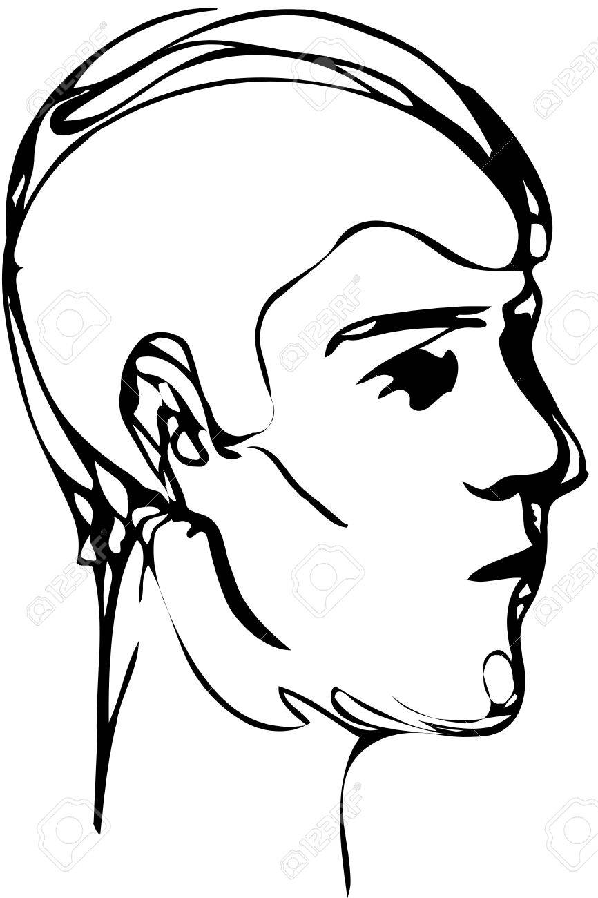 866x1300 Black And White Vector Sketch Of A Young Man Profile Royalty Free