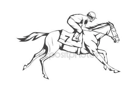 449x299 Flat Linear Long Shadow Icon Man Riding Horse Number Seven Stock