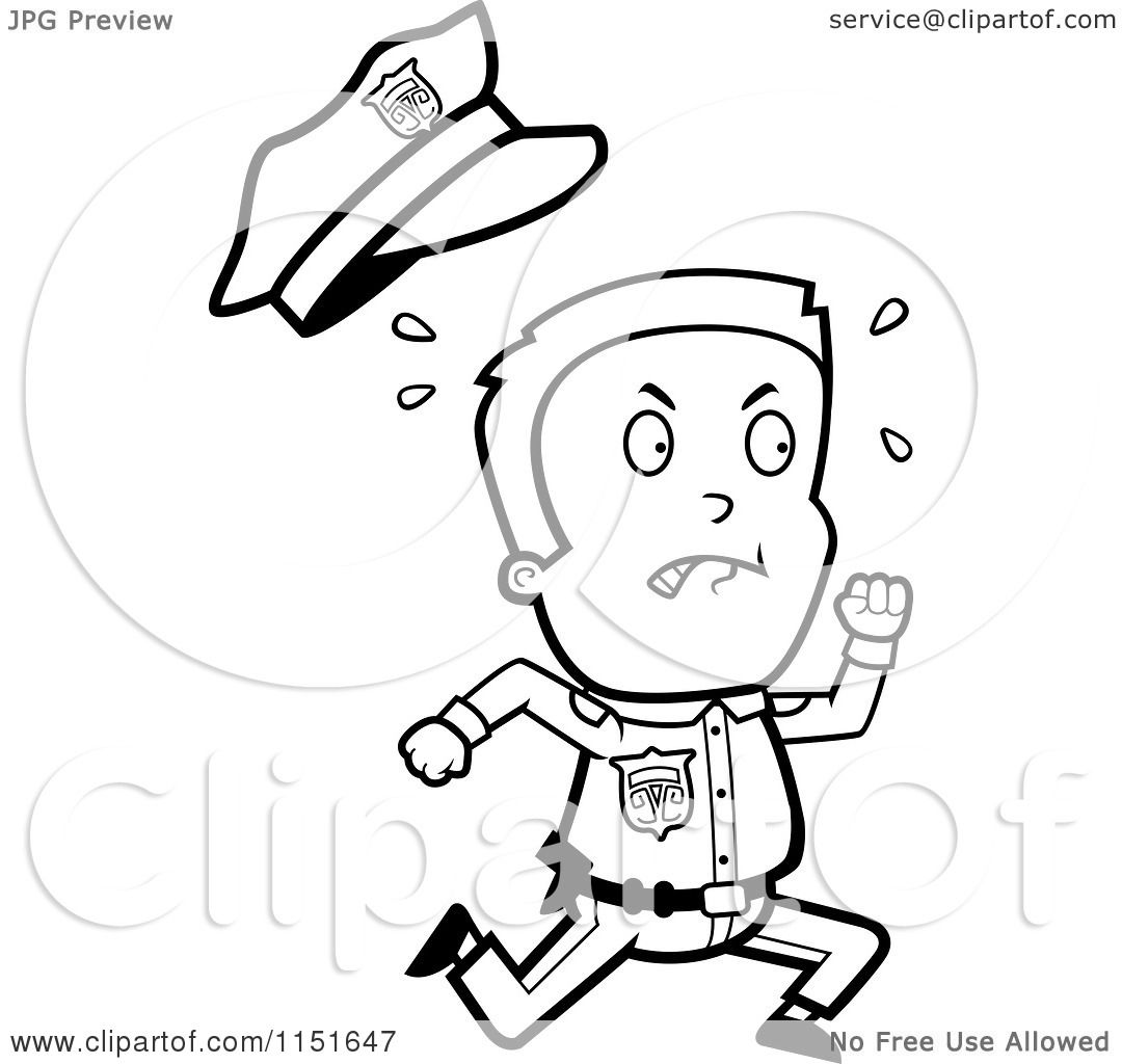 1080x1024 Cartoon Clipart Of A Black White Little Police Man Running