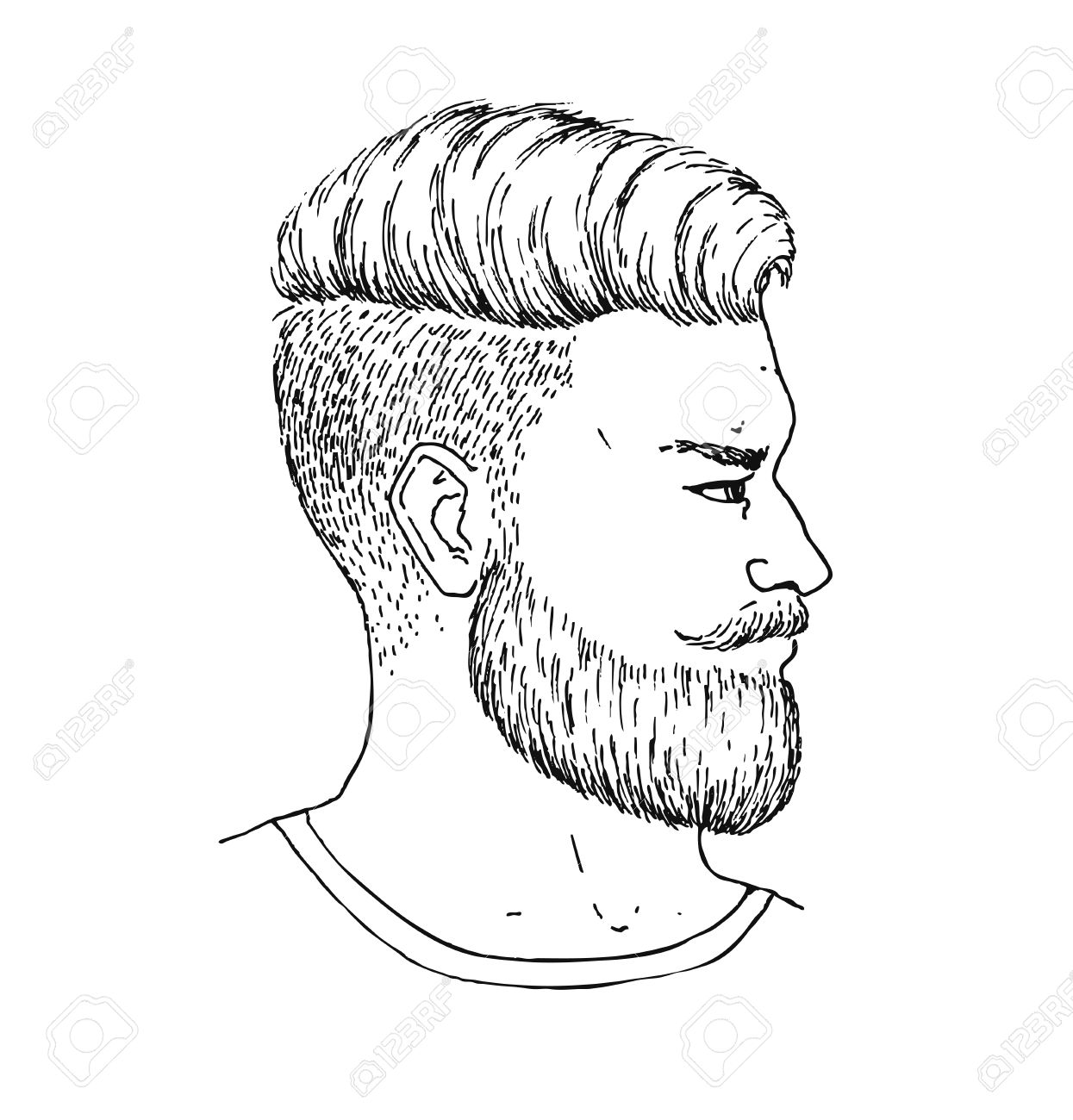 1245x1300 Vector Hand Drawn Adult Man With Beard And Mustage Side Portrait