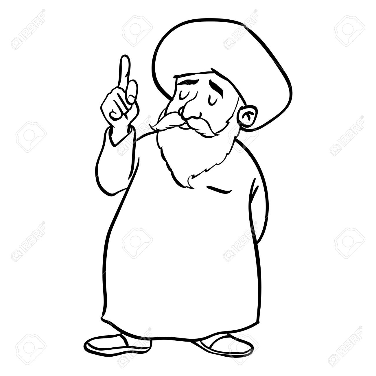 1300x1300 Hand Drawing Of Cartoon Muslim Old Man Standing, Pointer Finger Up