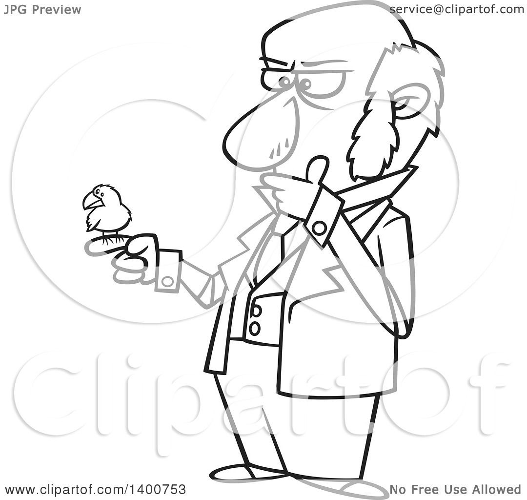 1080x1024 Clipart Of A Cartoon Black And White Man, Charles Darwin, Holding