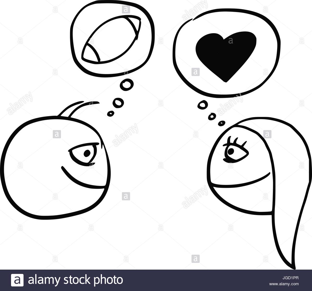 1300x1210 Cartoon Vector Of Difference Between Man And Woman Thinking About