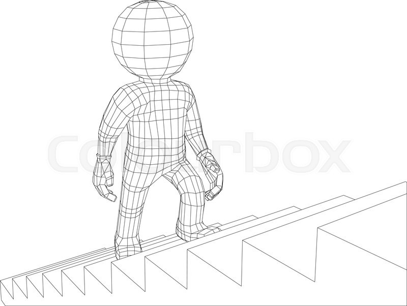 800x602 Puppet 3d Man Walking Up Stairs Isolated On White Background, Side