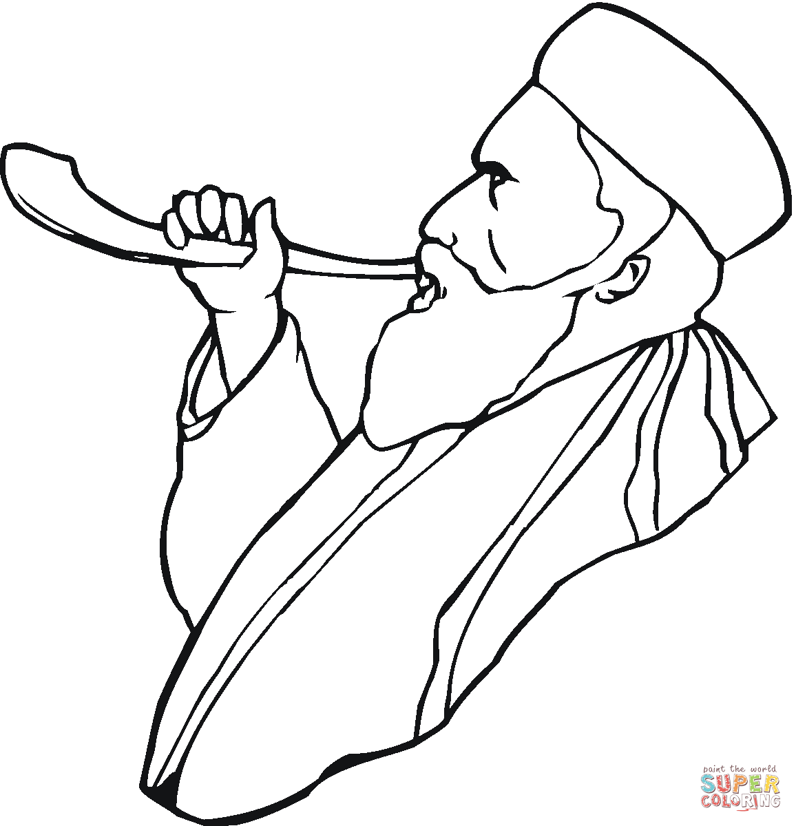 1156x1200 Old Man With Beard Is Blowing A Horn Coloring Page Free
