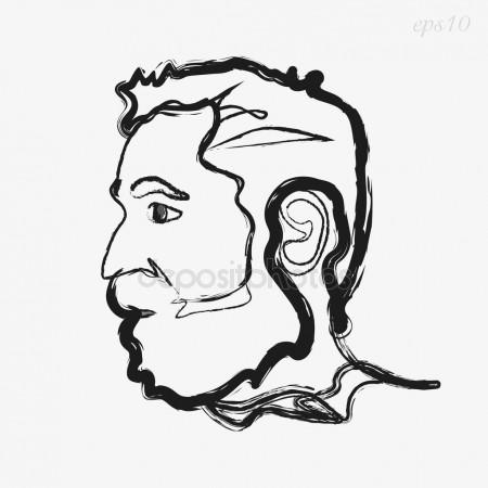 450x450 Vector Drawing Illustration Of Man Face. The Head Of An Adult Man
