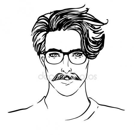 450x450 Hipster. Vector Of A Man Face, Wearing Glasses Stock Vector