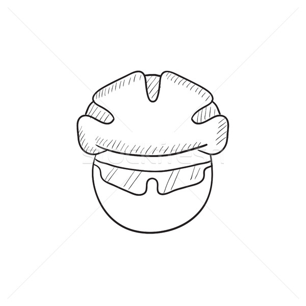 600x600 Man In Bicycle Helmet And Glasses Sketch Icon. Vector Illustration